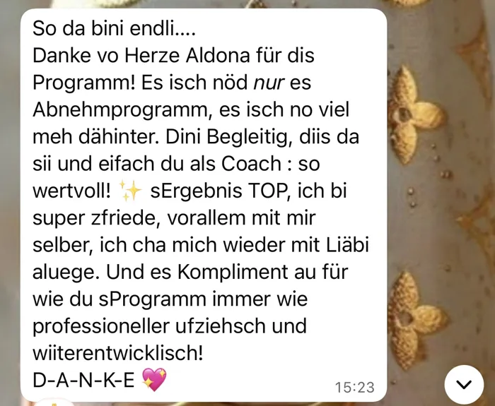 Original-Nachricht einer Kundin: Abnehmen