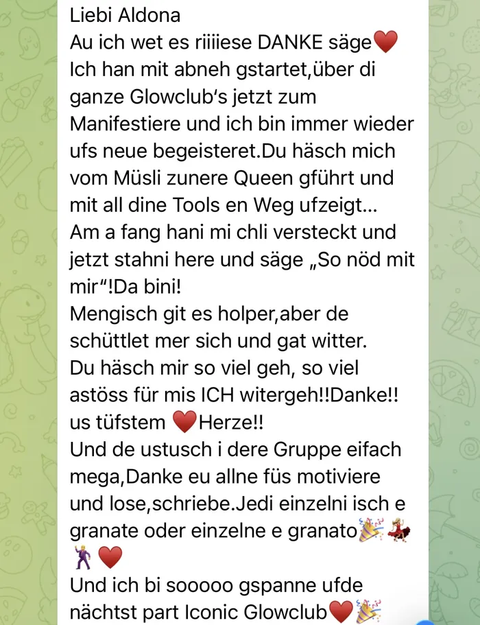 Original-Nachricht einer Kundin: Vom Abnehmen zur Manifestation