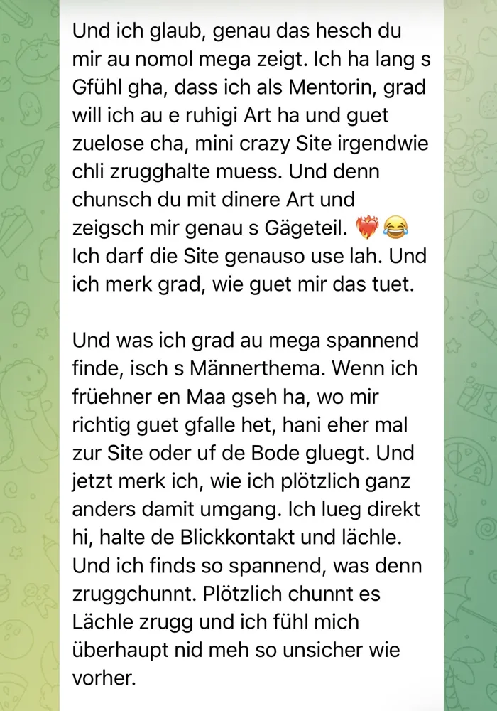 Original-Nachricht einer Kundin: Selbstwert & Liebe