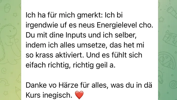 Original-Nachricht einer Kundin: Manifestation
