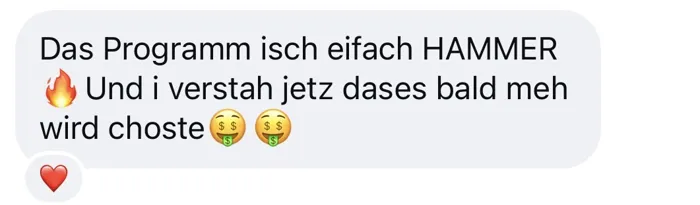 Original-Nachricht einer Kundin: Manifestation